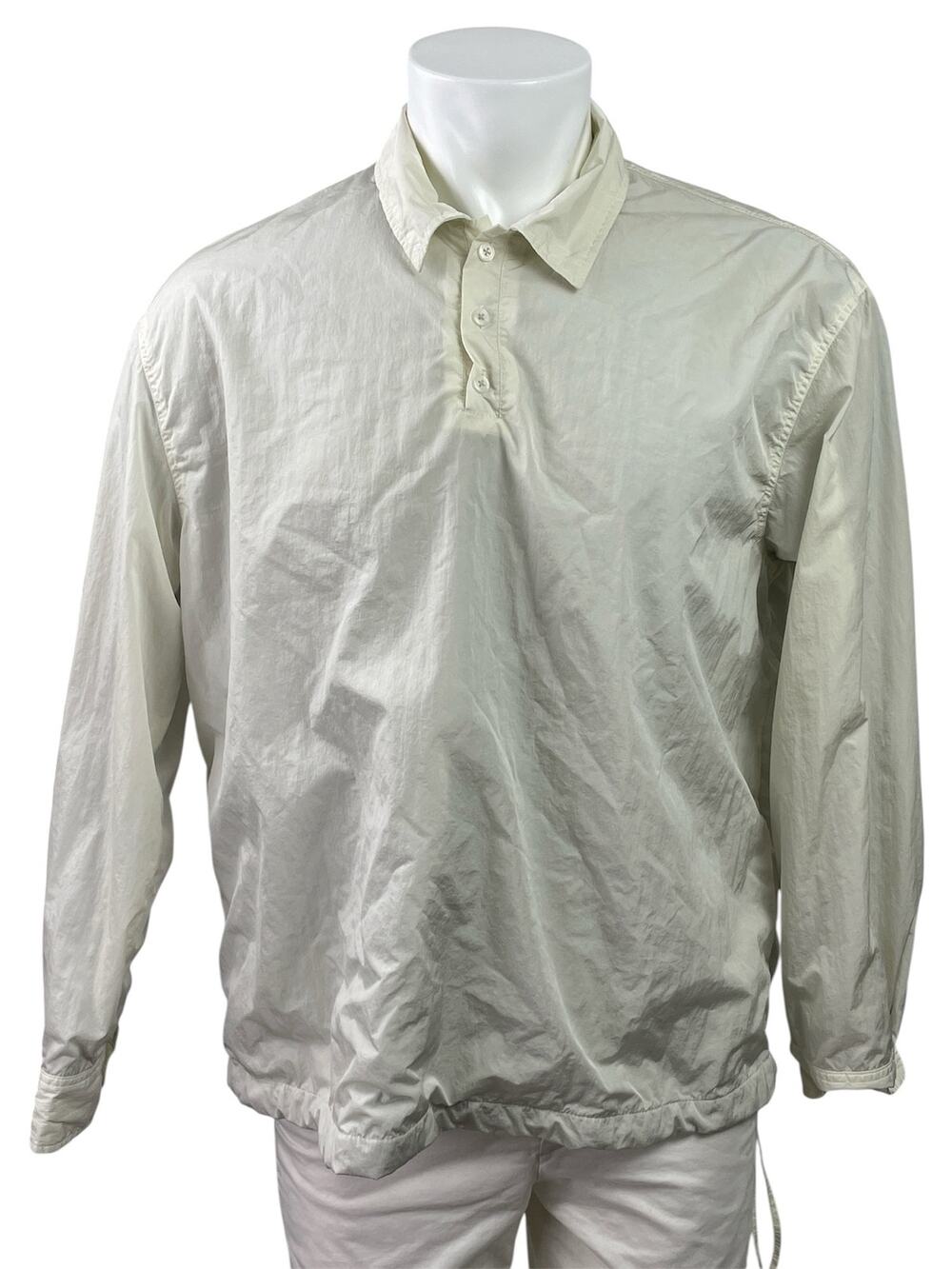 Kith Men's Beige Cream Long Sleeve Tie Hem Collared Polo Sweatshirt Top Size L